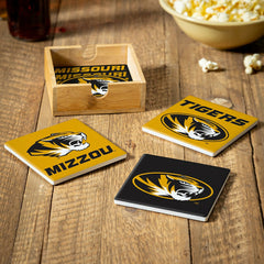 University of Missouri Ceramic Coasters Set, 4pcs with Wood Caddy