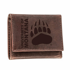 University of Montana, Tri-Fold Wallet, Brown, CH, 100% Genuine Leathe