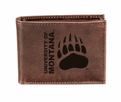 University of Montana, Bi-Fold Wallet, Brown, CH, 100% Genuine Leather