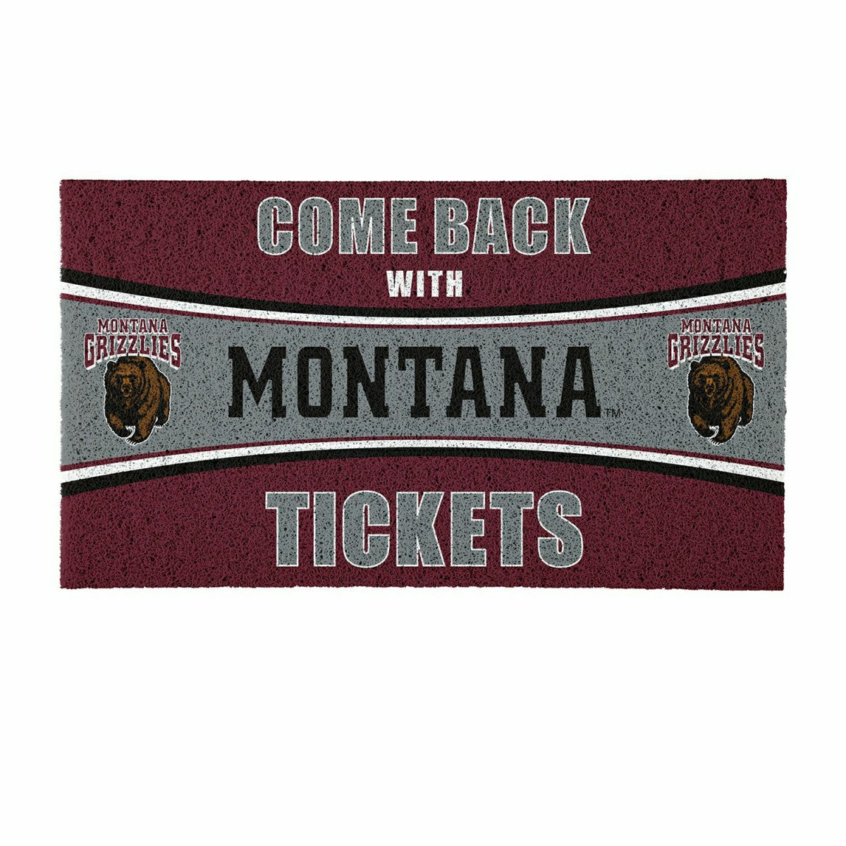 28" x 16" PVC Trapper Mat, Come Back with Tickets, University of Monta