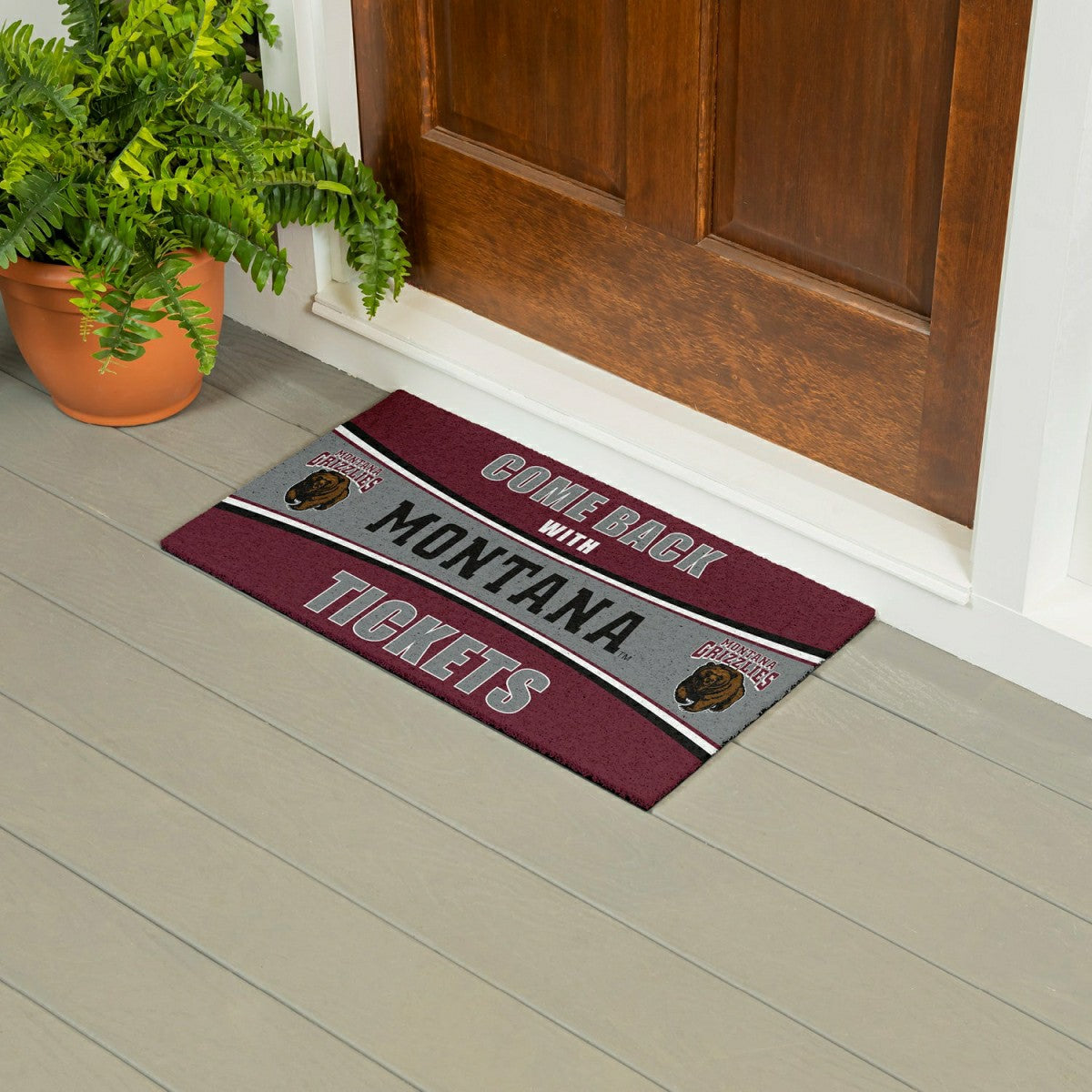 28" x 16" PVC Trapper Mat, Come Back with Tickets, University of Monta