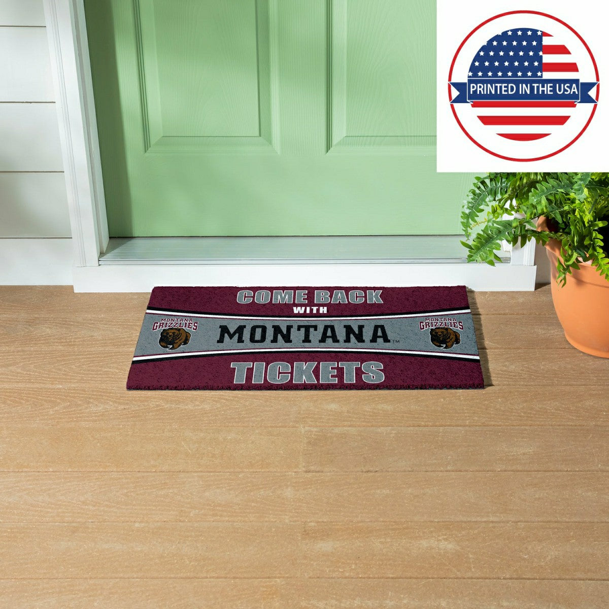 28" x 16" PVC Trapper Mat, Come Back with Tickets, University of Monta
