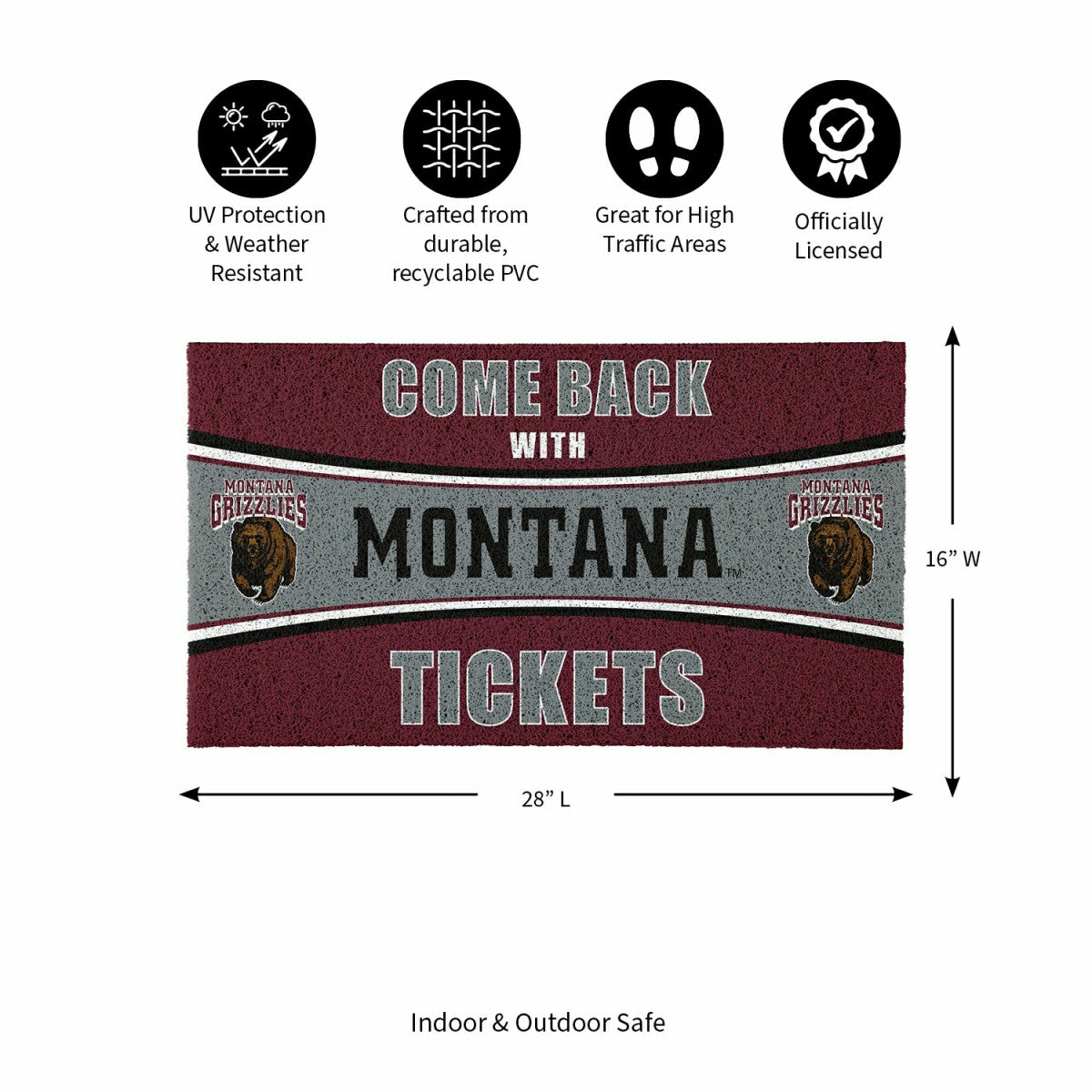 28" x 16" PVC Trapper Mat, Come Back with Tickets, University of Monta