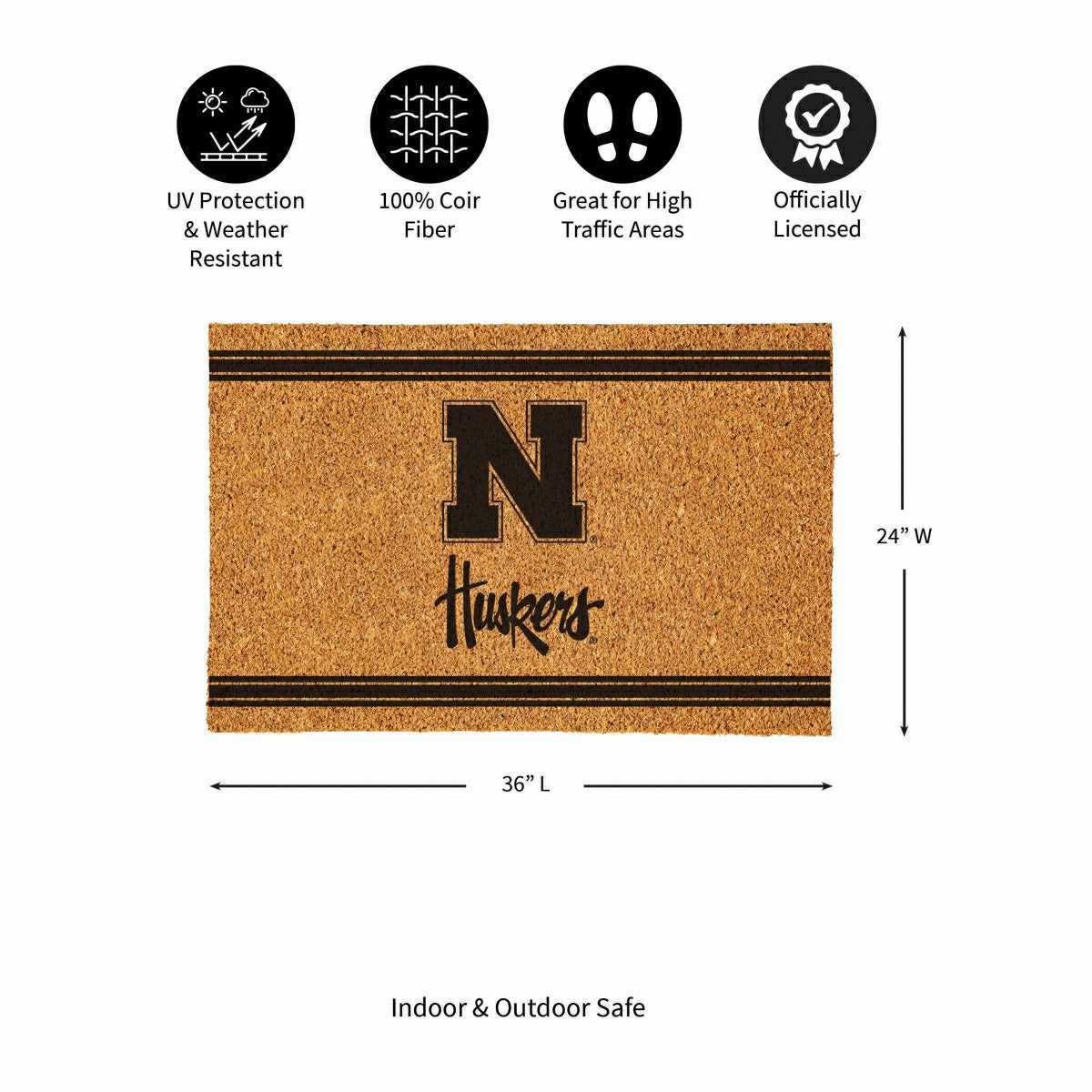 University of Nebraska Large One Color Coir Mat, 36"x24"