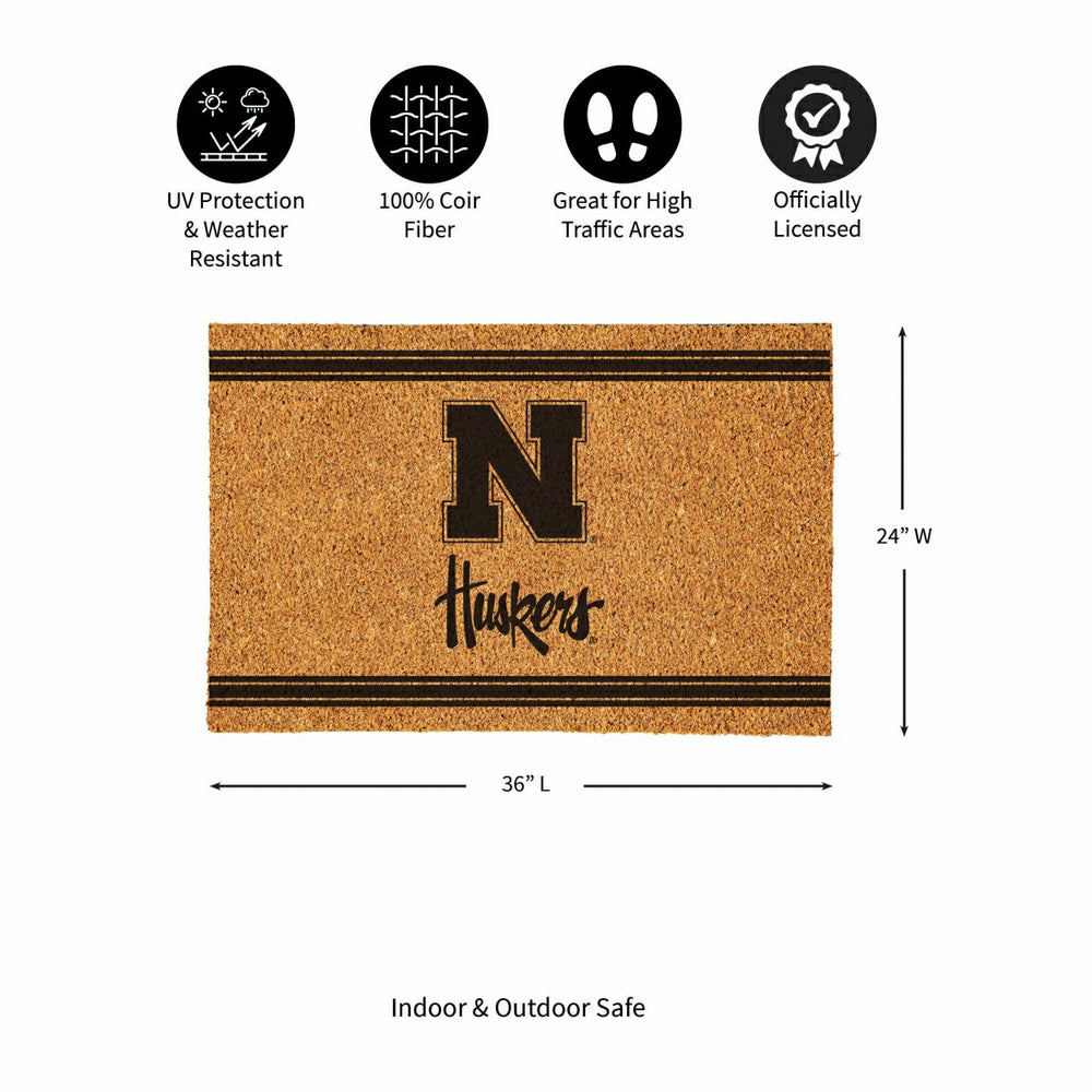 University of Nebraska Large One Color Coir Mat, 36"x24"