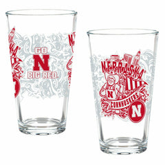 University of Nebraska 16oz Glass pint, Set of 2