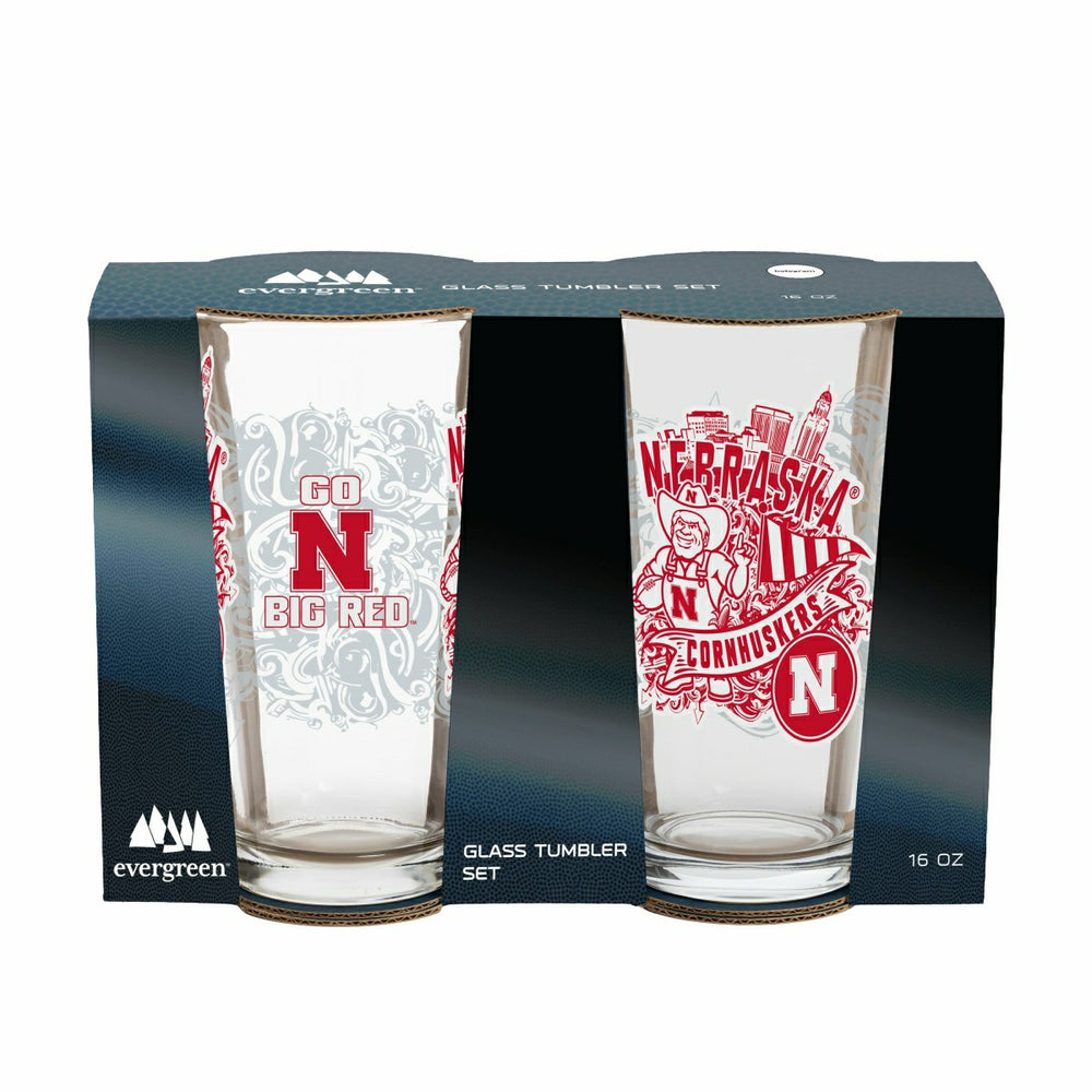 University of Nebraska 16oz Glass pint, Set of 2