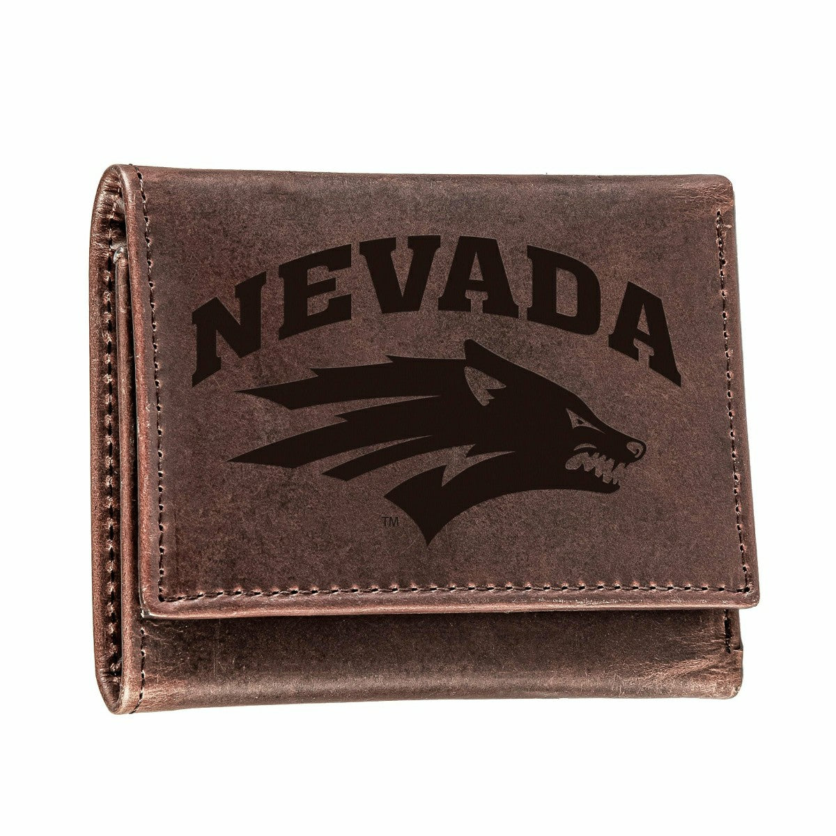 University of Nevada, Reno, Tri-Fold Wallet, Brown, CH, 100% Genuine L