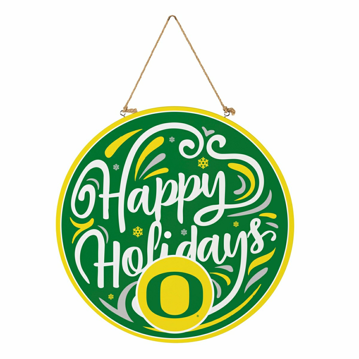 University of Oregon Holiday Round Door Décor with Hanging Rope, 18x18