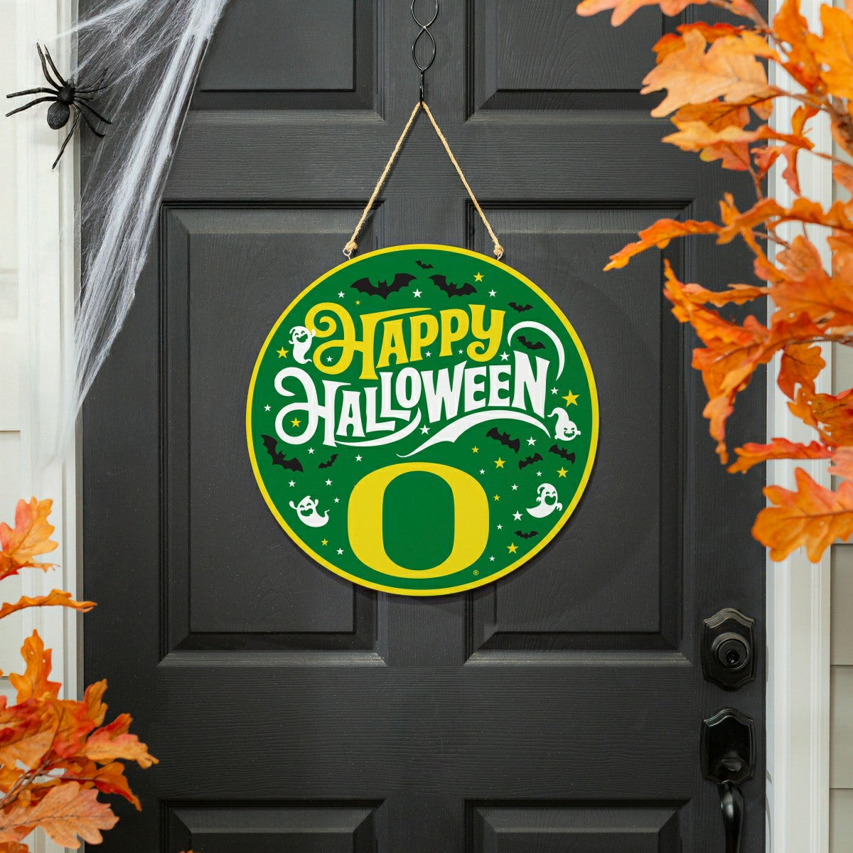 University of Oregon Halloween Round Door Décor with Hanging Rope, 18x