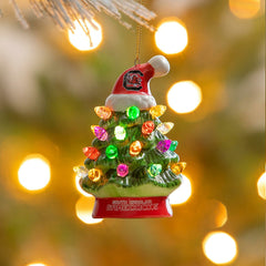 4" LED Ceramic Christmas Tree Ornament with Team Santa Hat, University