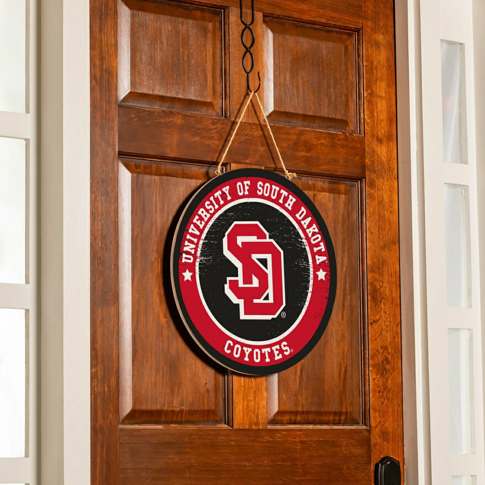 University of South Dakota Round Door Décor with Hanging Rope, 18x18
