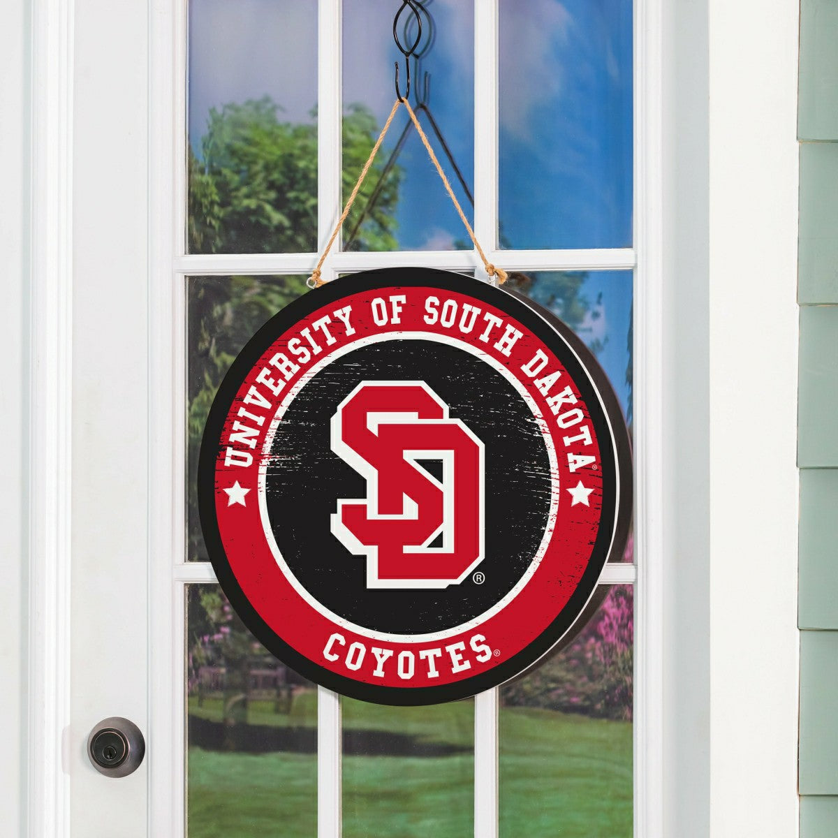 University of South Dakota Round Door Décor with Hanging Rope, 18x18