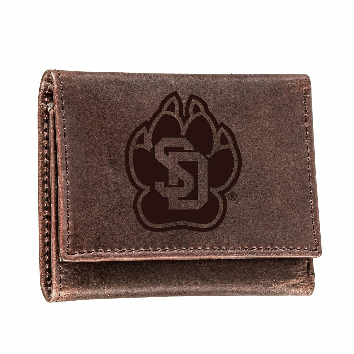 University of South Dakota, Tri-Fold Wallet, Brown, CH, 100% Genuine L
