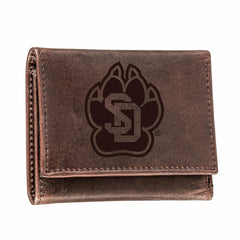 University of South Dakota, Tri-Fold Wallet, Brown, CH, 100% Genuine L