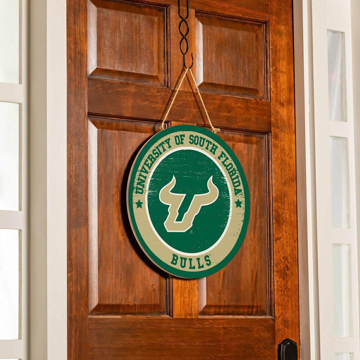 University of South Florida Round Door Décor with Hanging Rope, 18x18