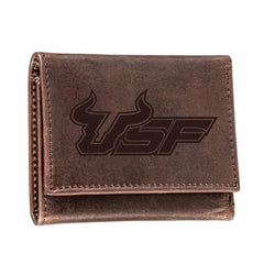 South Florida University , Tri-Fold Wallet, Brown, CH, 100% Genuine Le