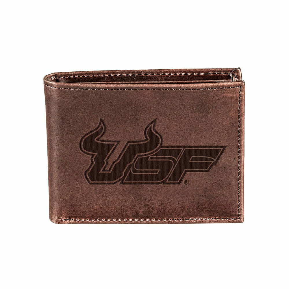 South Florida University , Bi-Fold Wallet, Brown, CH, 100% Genuine Lea