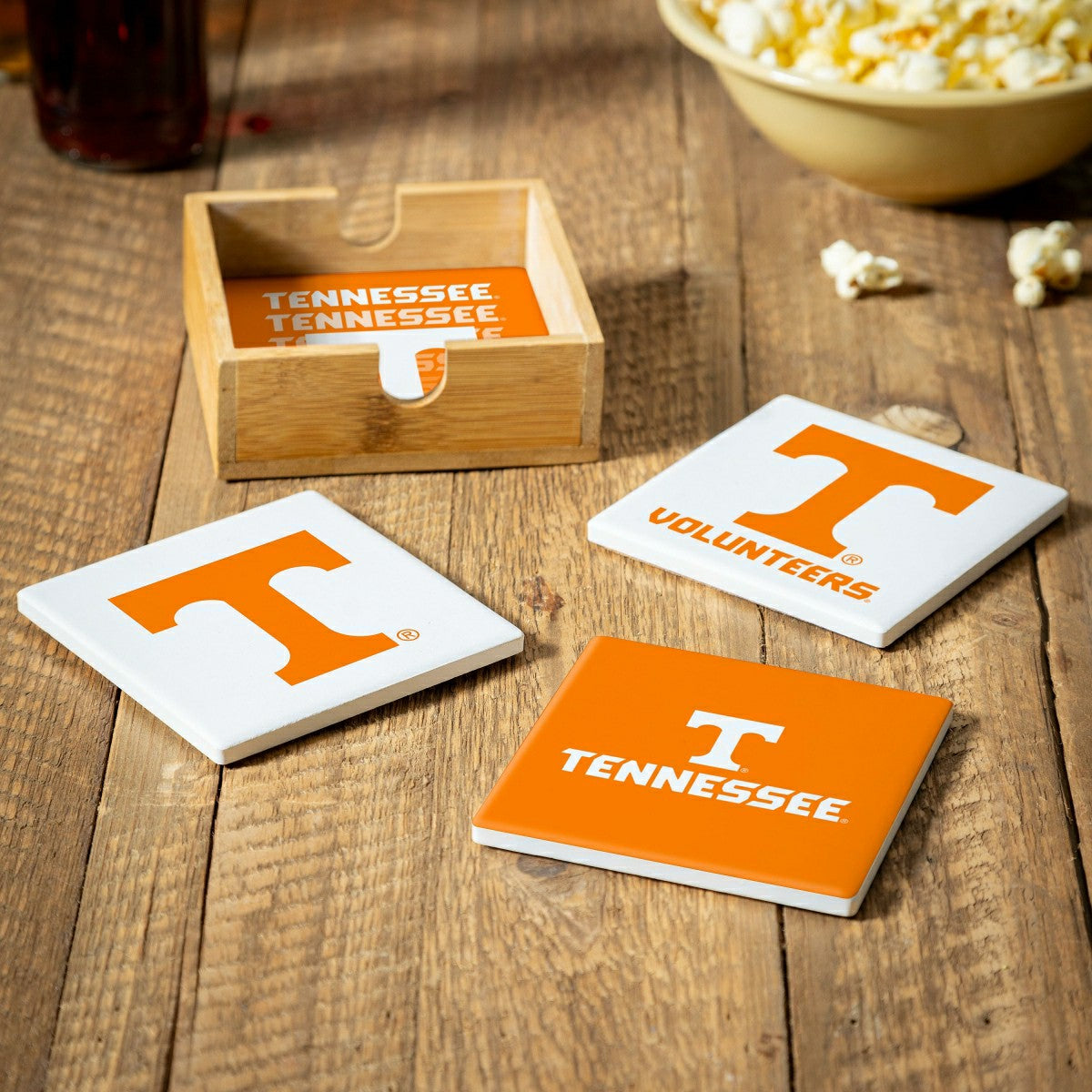 University of Tennessee Ceramic Coasters Set, 4pcs with Wood Caddy