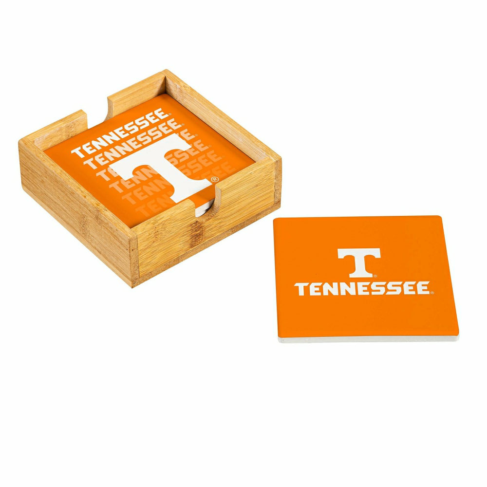 University of Tennessee Ceramic Coasters Set, 4pcs with Wood Caddy