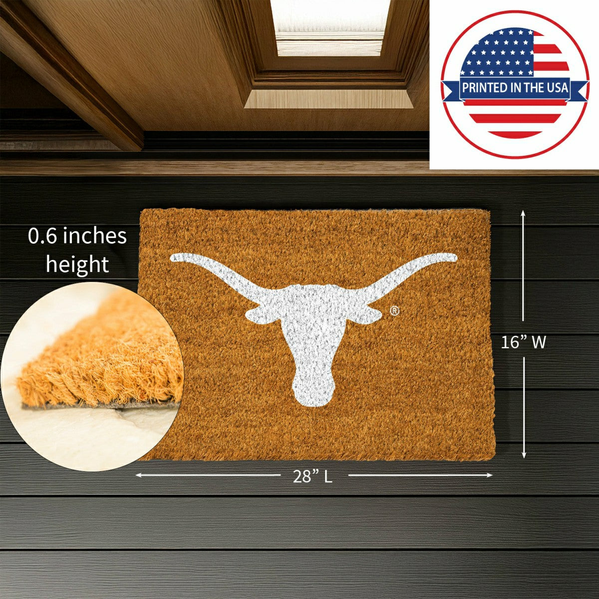 Coir Mat, 16"x28", University of Texas