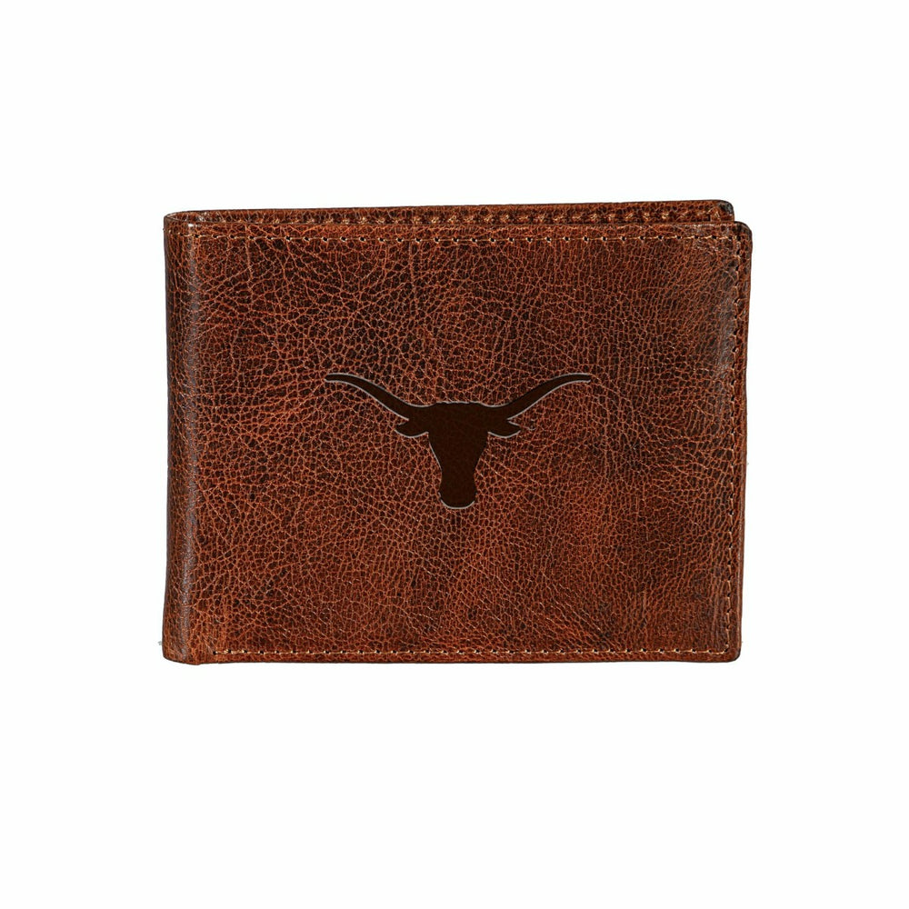 University of Texas, Embossed 100% Genuine Tumbled Leather Passcase Bi