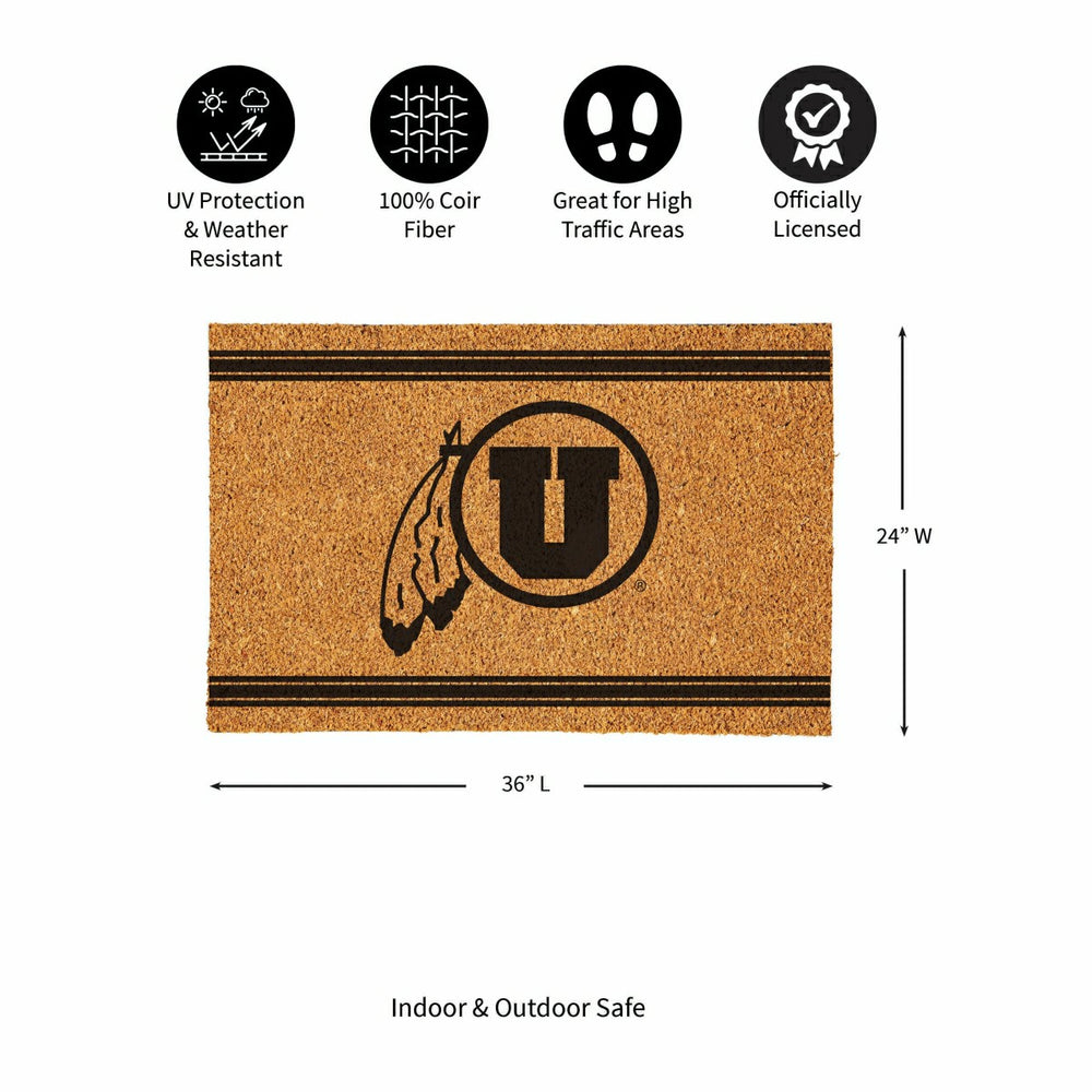 University of Utah Large One Color Coir Mat, 36"x24"