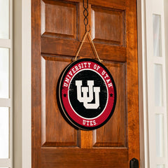 University of Utah Round Door Décor with Hanging Rope, 18x18