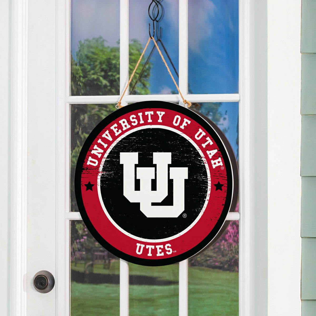 University of Utah Round Door Décor with Hanging Rope, 18x18