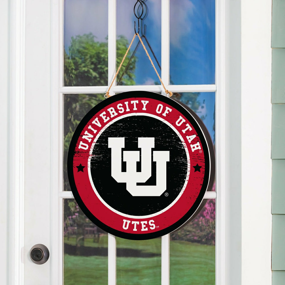 University of Utah Round Door Décor with Hanging Rope, 18x18