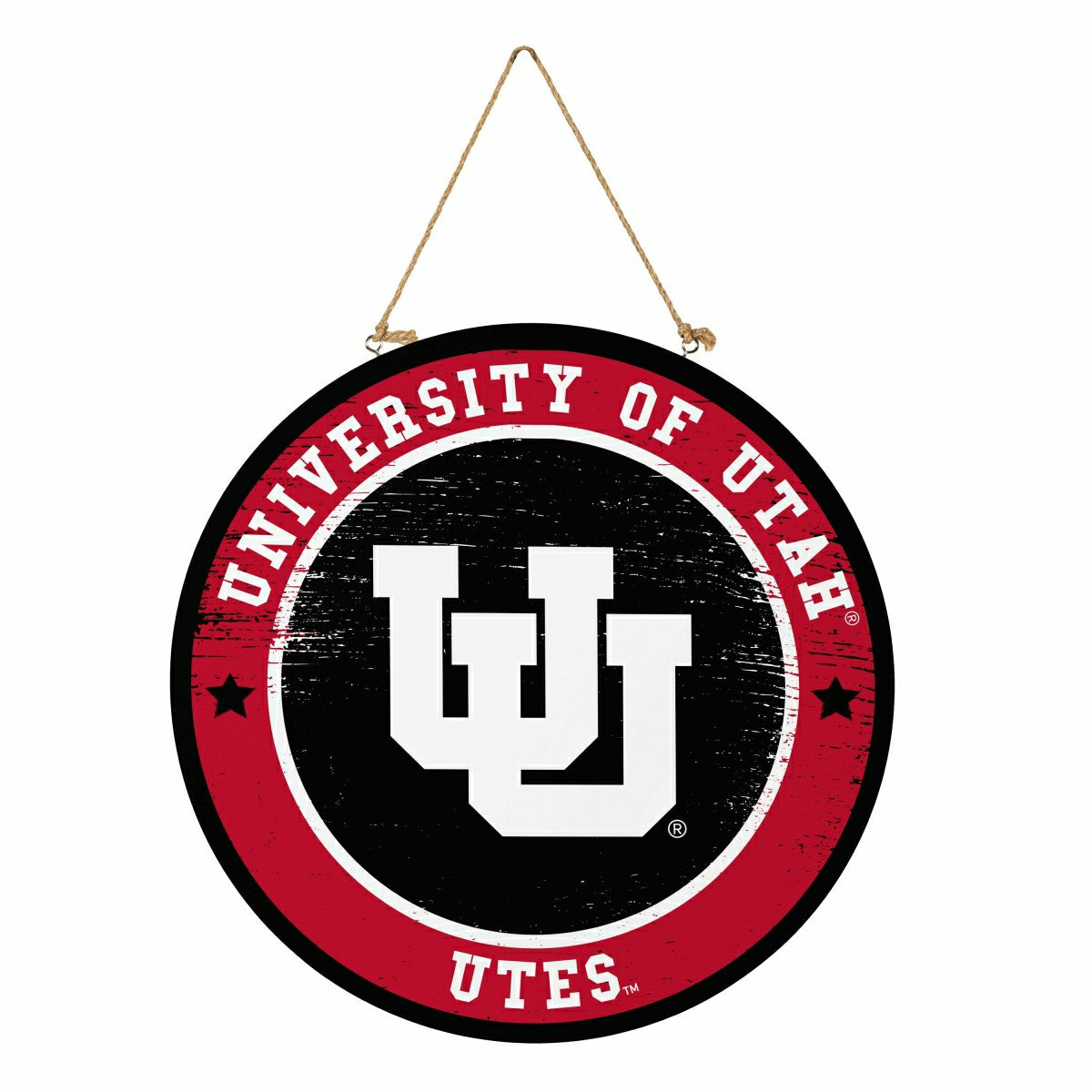 University of Utah Round Door Décor with Hanging Rope, 18x18