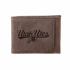 Front Pocket Wallet w/ RFID Blocking, University of Utah, Brown