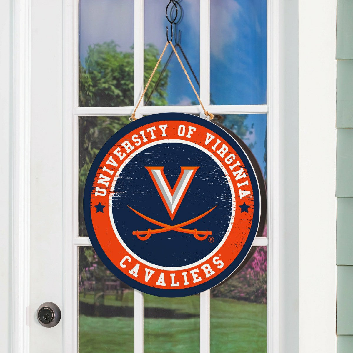 University of Virginia Round Door Décor with Hanging Rope, 18x18