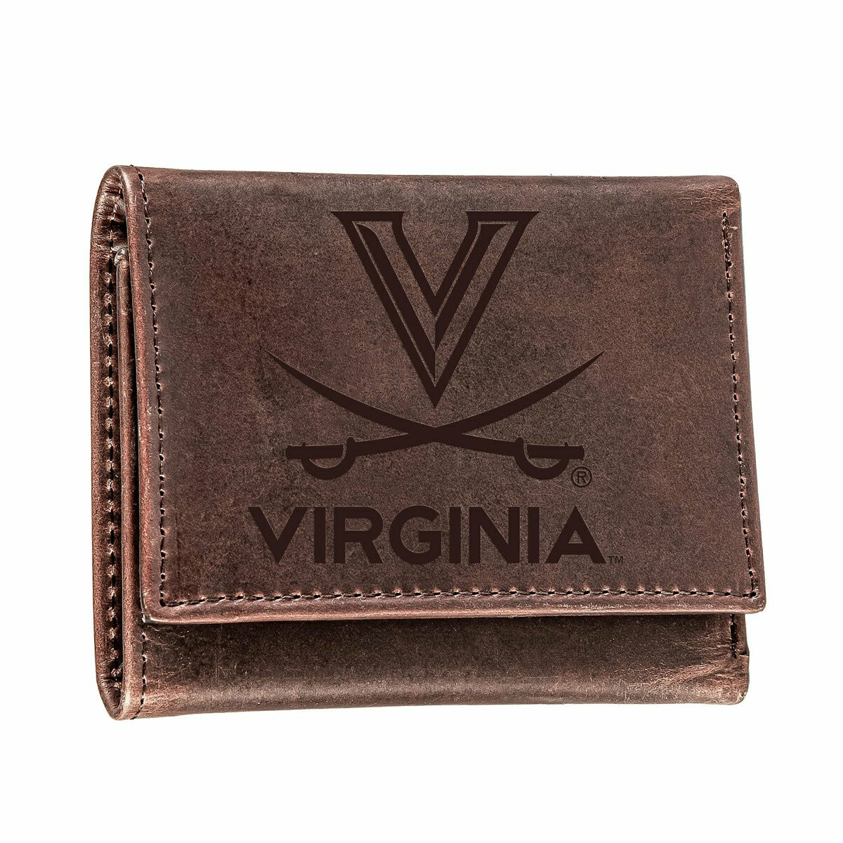 University of Virginia, Tri-Fold Wallet, Brown, CH, 100% Genuine Leath