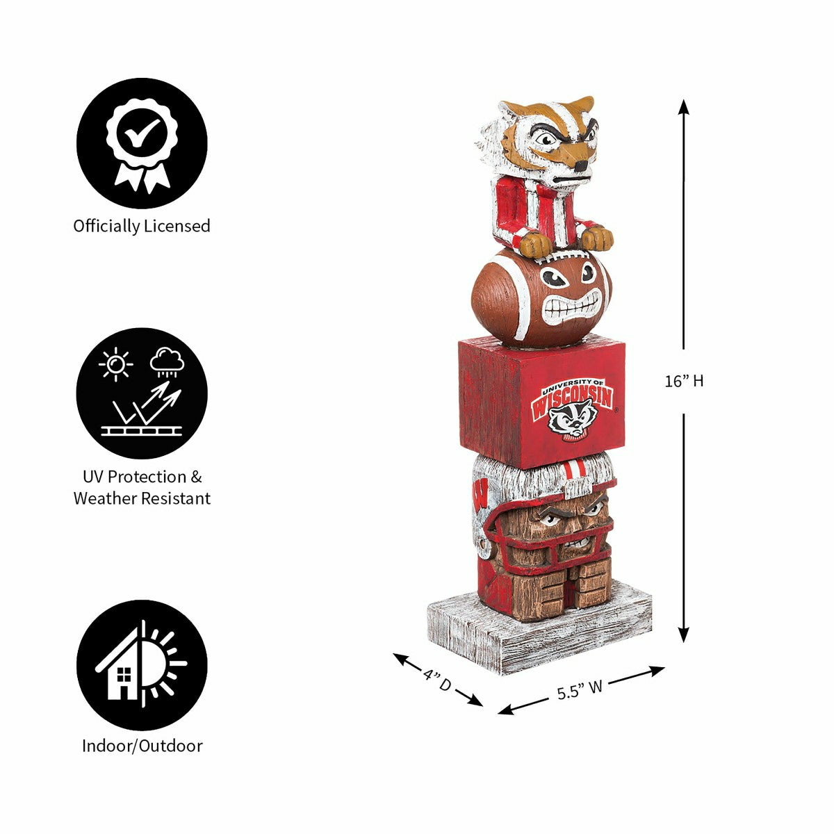 Wisconsin-Madison Badgers Tiki Team Totem Garden Statue