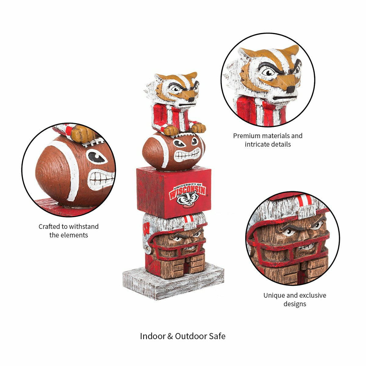 Wisconsin-Madison Badgers Tiki Team Totem Garden Statue