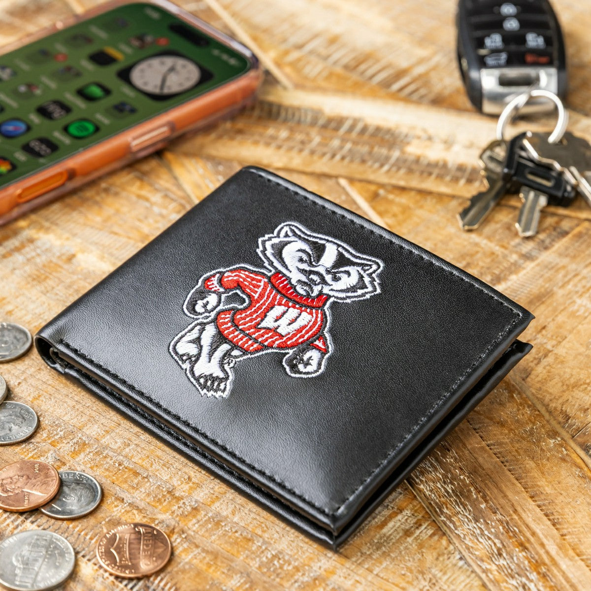 University of Wisconsin-Madison Black Bi-Fold Embroidered Wallet