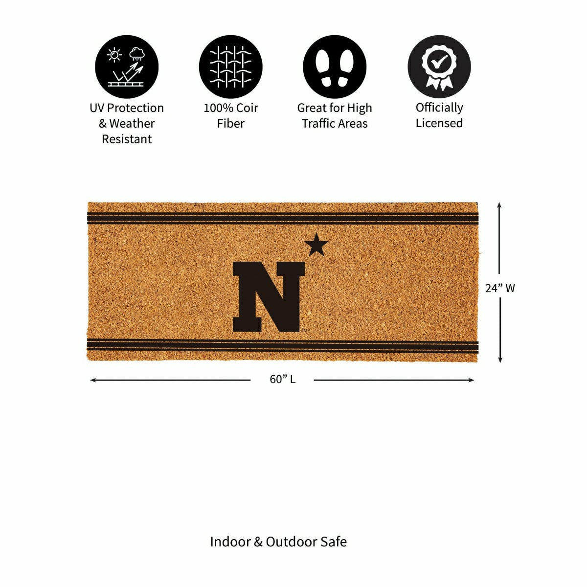 US Naval Academy Extra Large One Color Coir Mat, 60"x24"