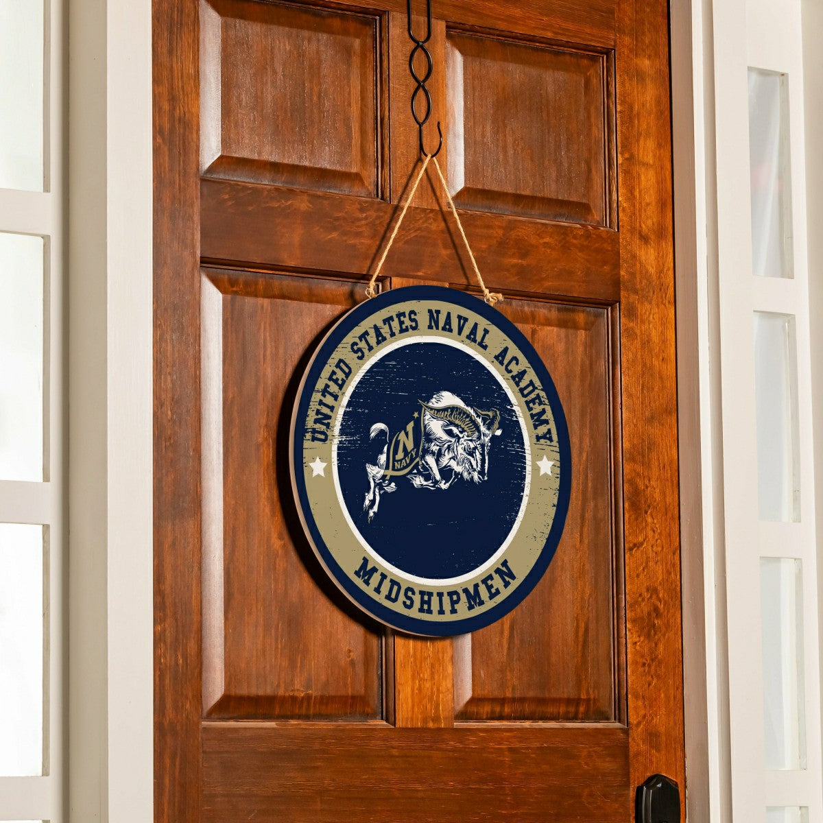 US Naval Academy Round Door Décor with Hanging Rope, 18x18