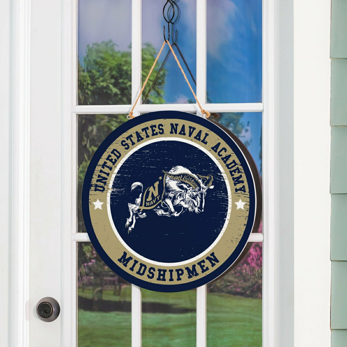US Naval Academy Round Door Décor with Hanging Rope, 18x18