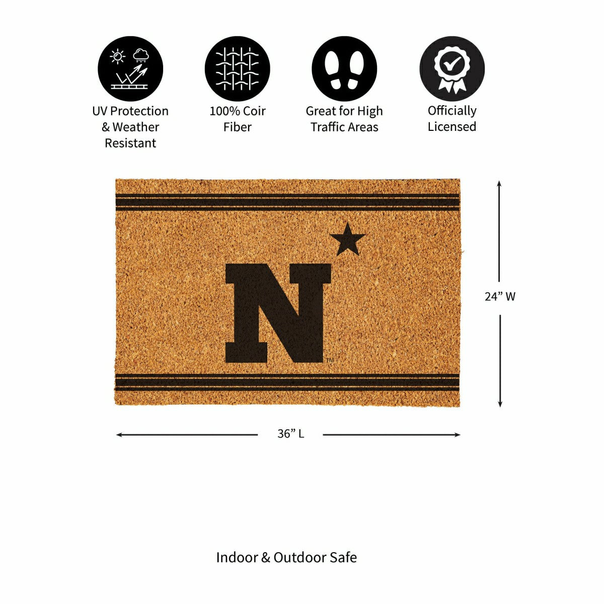 US Naval Academy Large One Color Coir Mat, 36"x24"