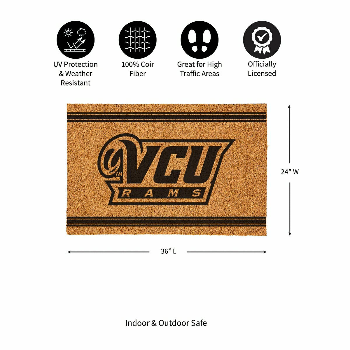 Virginia Commonwealth University Large One Color Coir Mat, 36"x24"