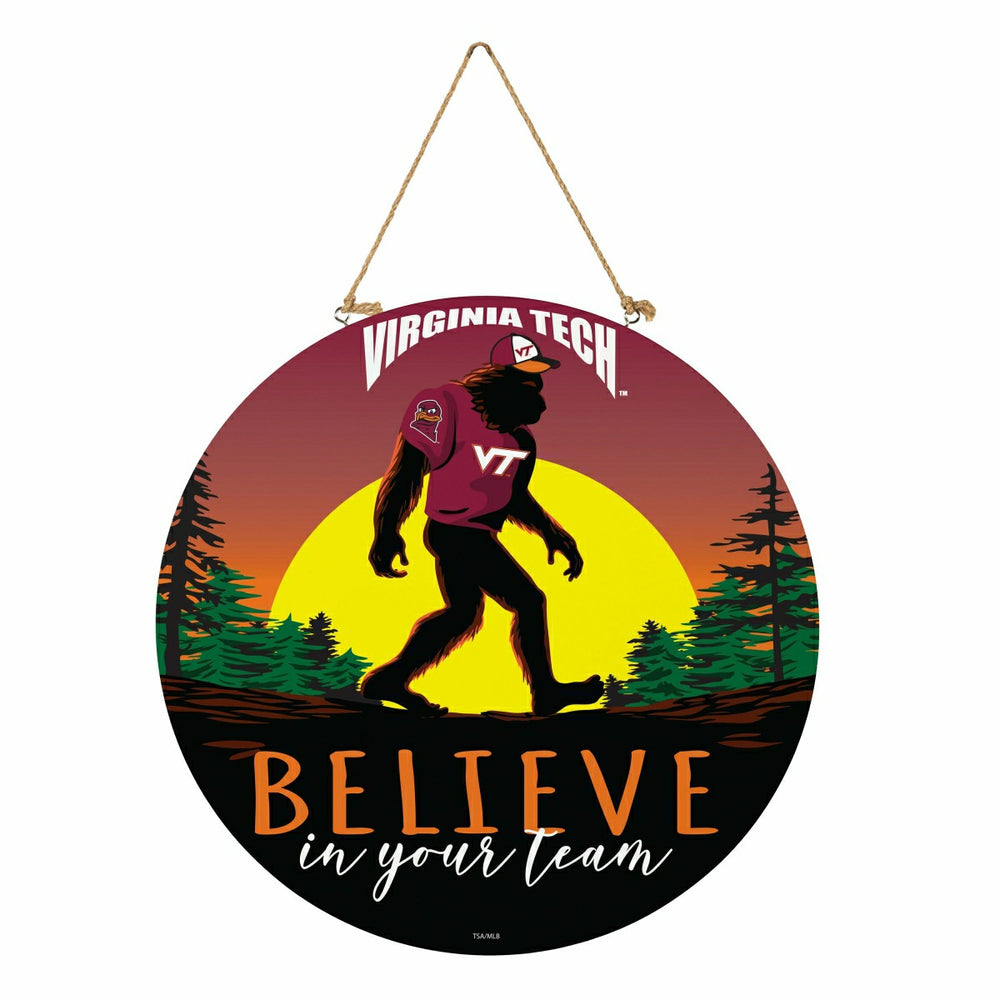 Virginia Tech Bigfoot Round Door Décor with Hanging Rope, 18x18
