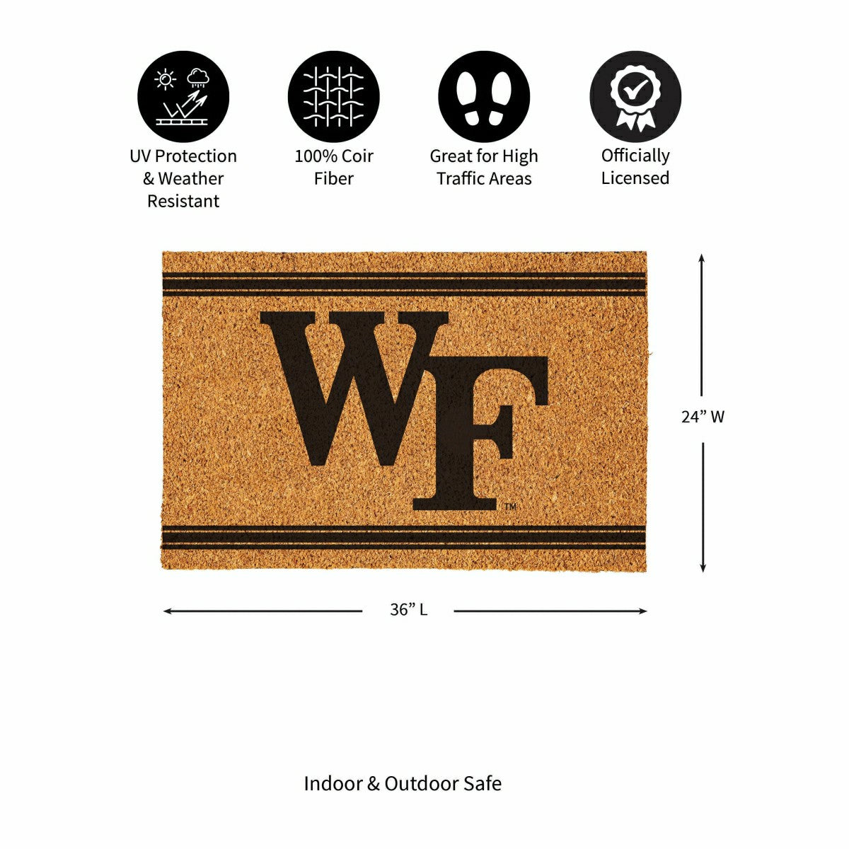 Wake Forest University Large One Color Coir Mat, 36"x24"