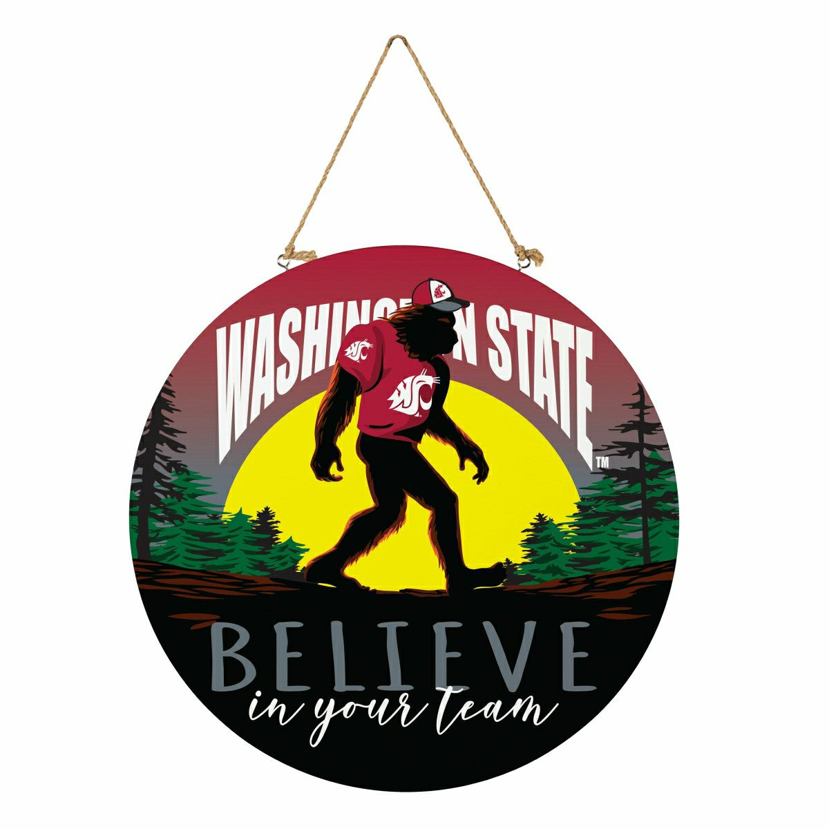 Washington State University Bigfoot Round Door Décor with Hanging Rope