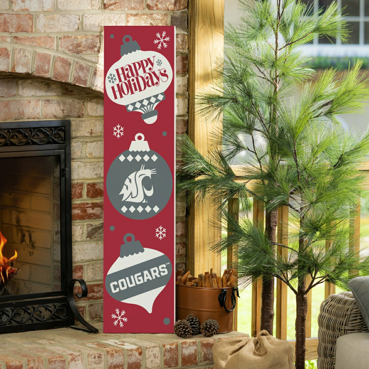 47" Double Sided Leaner, Washington State University, Christmas