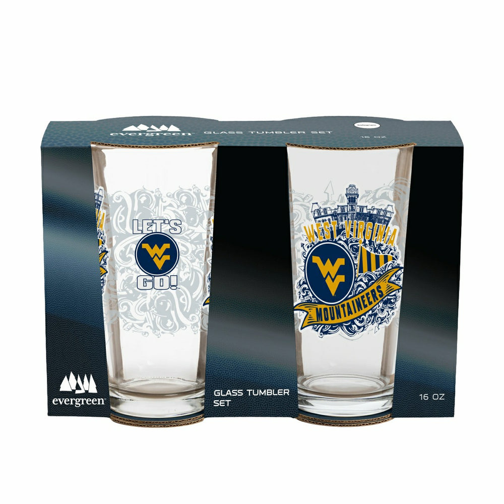 West Virginia University 16oz Glass pint, Set of 2