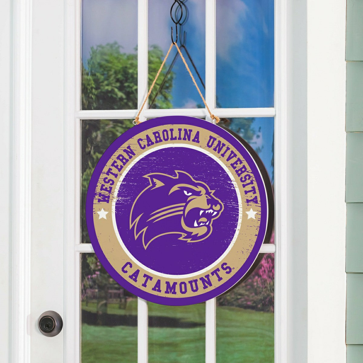 Western Carolina University Round Door Décor with Hanging Rope, 18x18