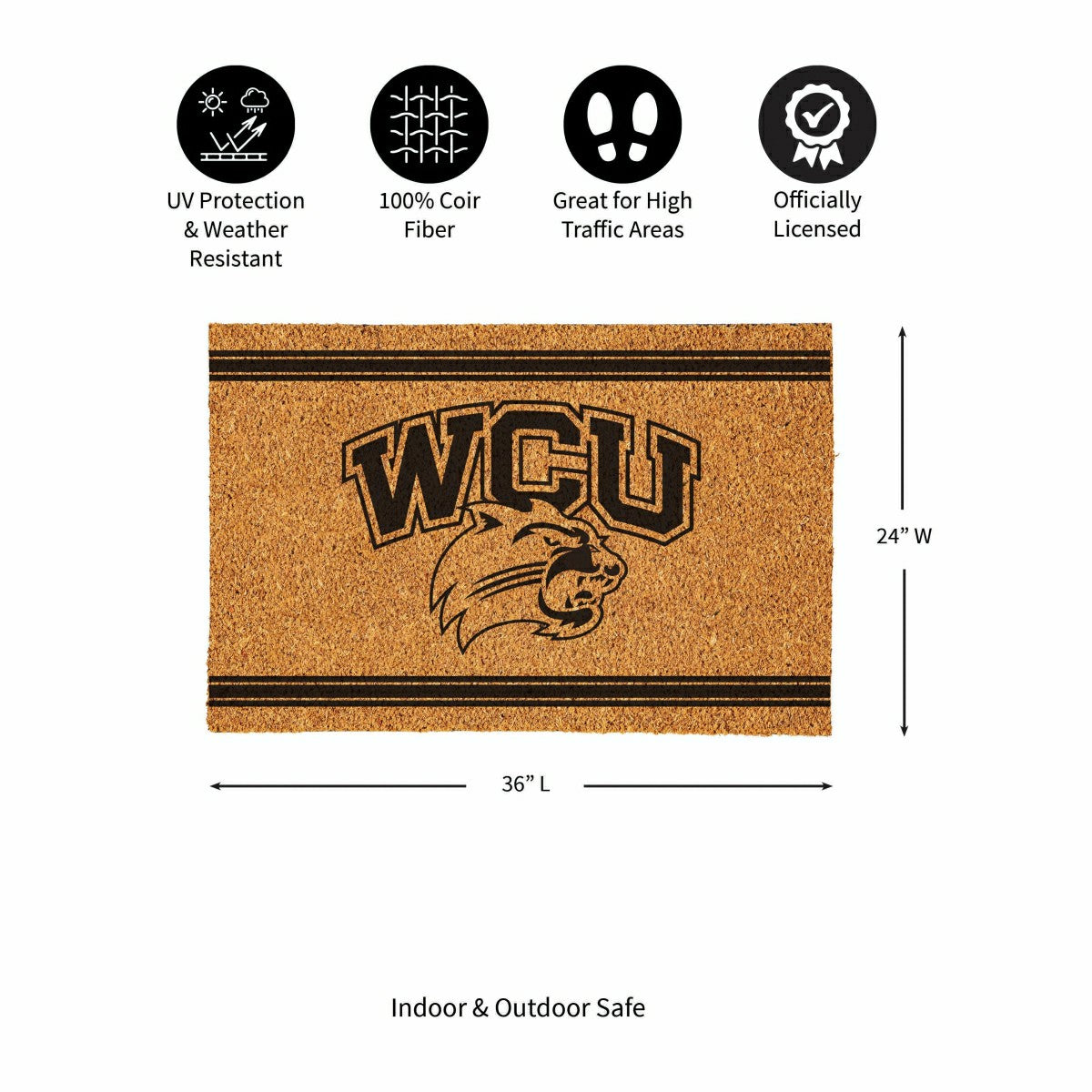 Western Carolina University Large One Color Coir Mat, 36"x24"
