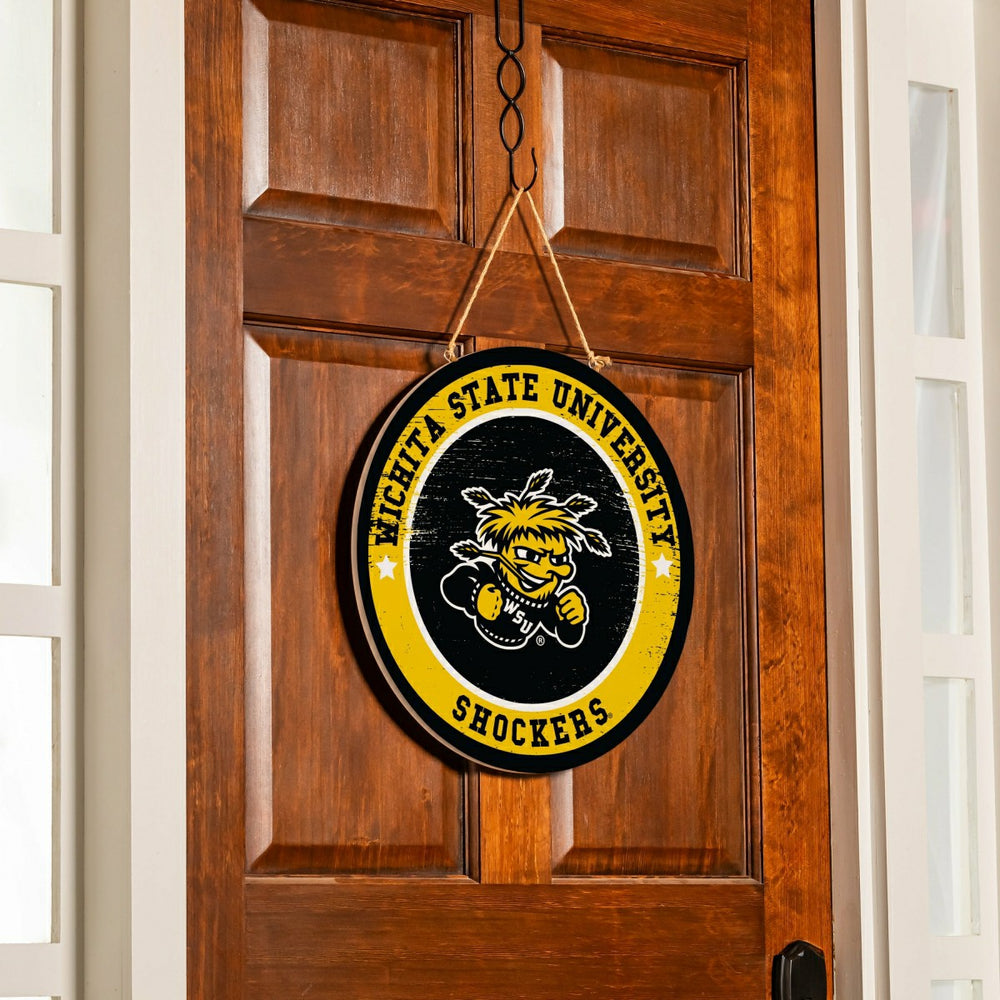Wichita State University Round Door Décor with Hanging Rope, 18x18